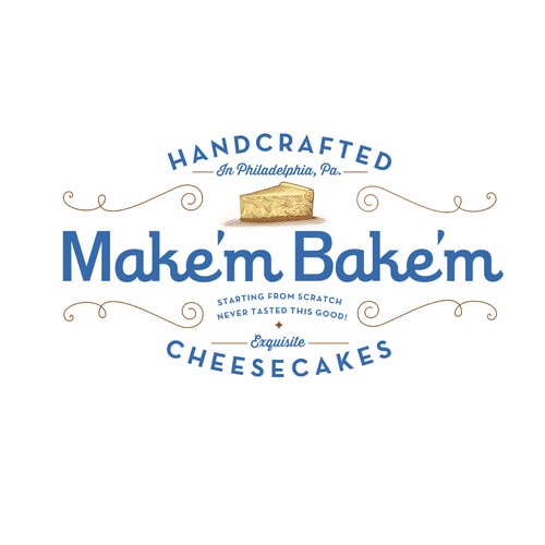 Cheesecake design with the title 'Make'm Bake'm Cheesecake Logo'