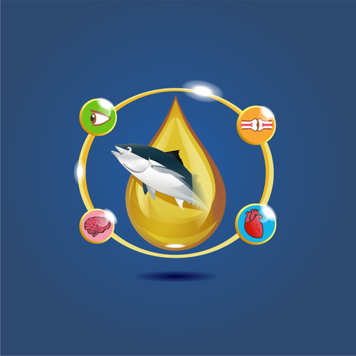 Realistic artwork with the title 'We need a vibrant illustration reflecting our new Tuna Oil supplement'