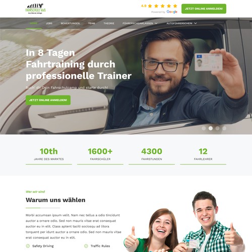 School website with the title 'Driving training site homepage'