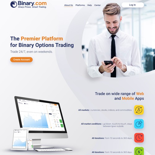 Investment website with the title 'Landing page redesign for binary options and FX trading services.'