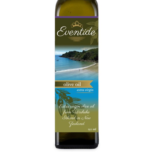 Olive oil label with the title 'Create a label for an extra virgin olive oil company in New Zealand'