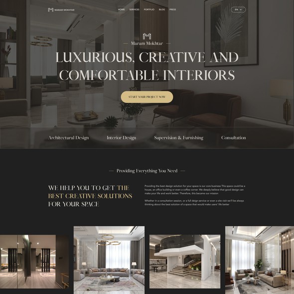Interior design website with the title 'Website design for elite high end interior designer'