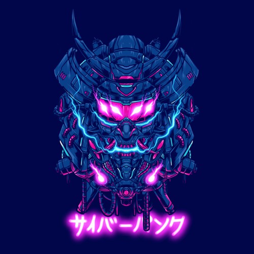 Japanese t-shirt with the title 'Samurai cyberpunk'