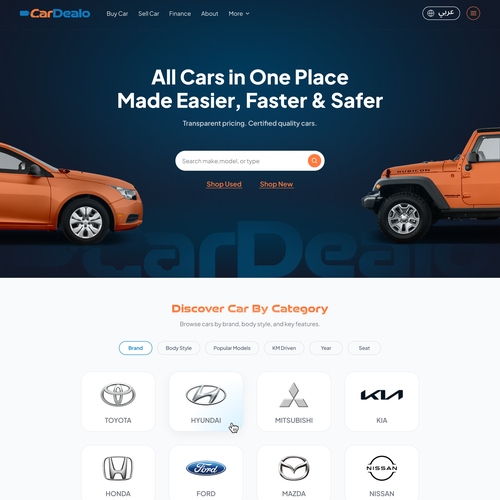 Automotive website with the title 'Website CarDealo'