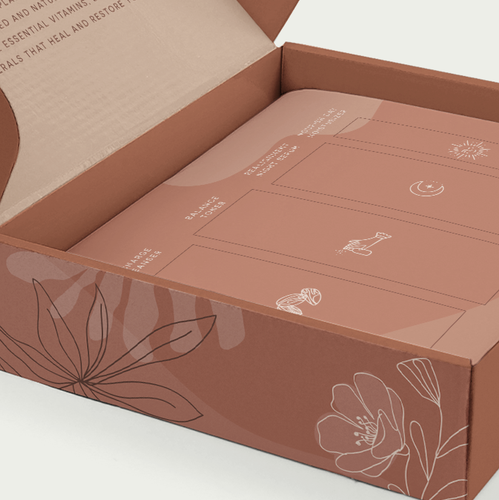 Subscription box packaging with the title 'shipping packaging - side view'