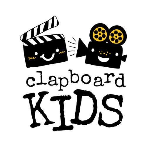 Camera design with the title 'KIDS FILMMAKING LOGO: Give us your "take" on an eye-catching logo! Weteach filmmaking to kids, ages 6 and up.'