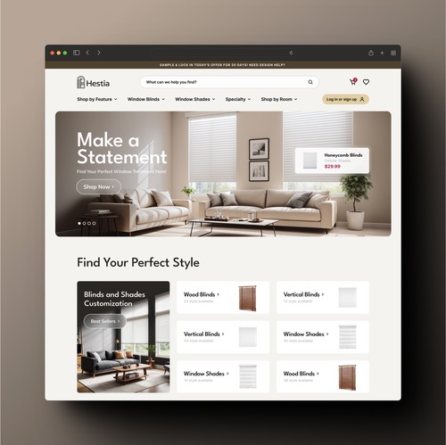 Ecommerce website with the title 'Ecommerce storefront for a blinds curtains company.'