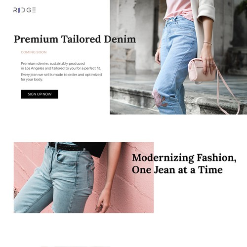 Jeans design with the title 'Landing Page Design for Jeans Startup'