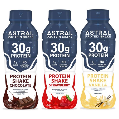 Creative label with the title 'Astral Protein shake label'