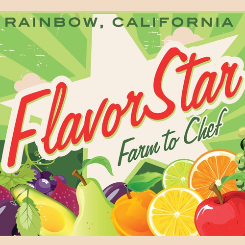 Fruit label with the title 'Flavor Star Fruit Box Label/logo for Farmer Laura's start-up produce company'