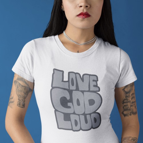 Hawaiian shirt logo with the title 'LOVE GOD LOUD'