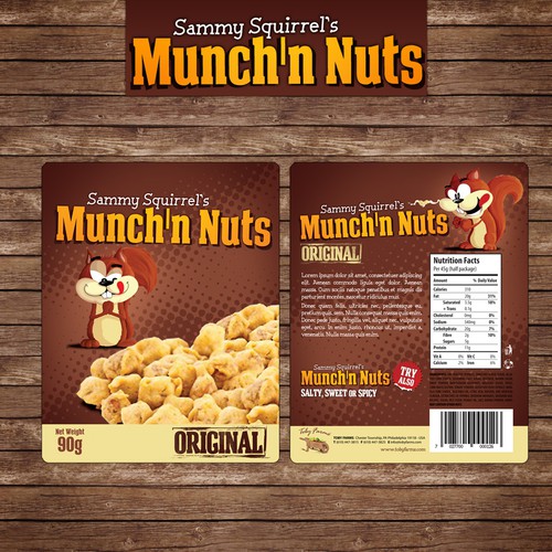 Nut packaging with the title 'product packaging for Toby Farms'