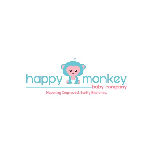 Chibi design with the title 'Diapers Logo for Baby Company Happy Monkey'