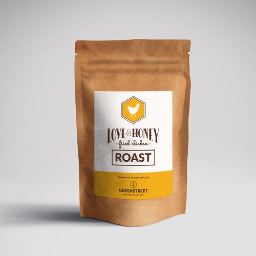 Coffee shop packaging with the title 'Love & Honey Coffee Label'