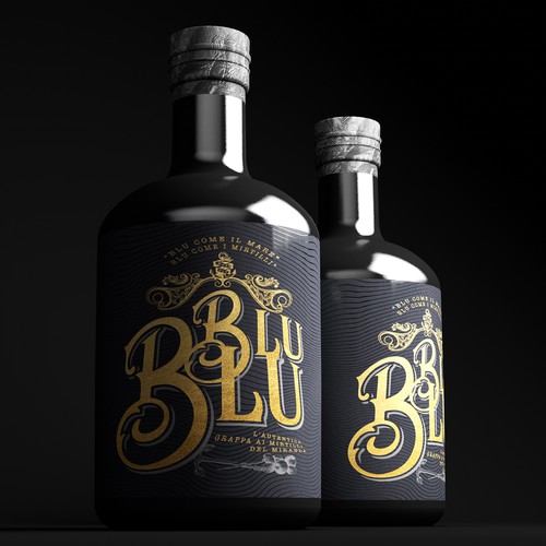 Branding label with the title 'Grappa BluBlu'