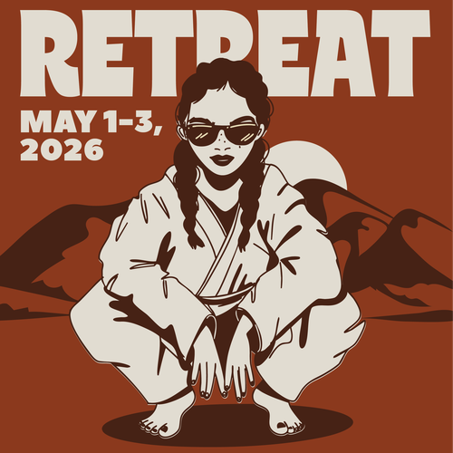 Jiu-jitsu design with the title 'Flyer illustration for women's grappling retreat'