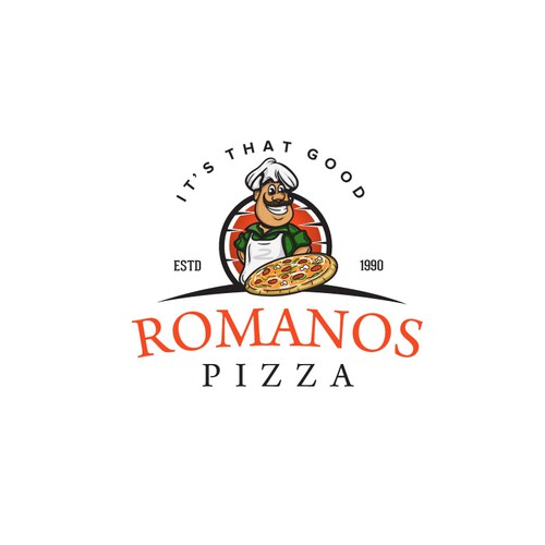Pizza design with the title 'Logo concept for Romanos Pizza'