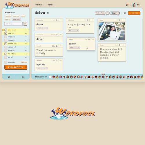 Language design with the title '1950s Style Language learning Web-App'