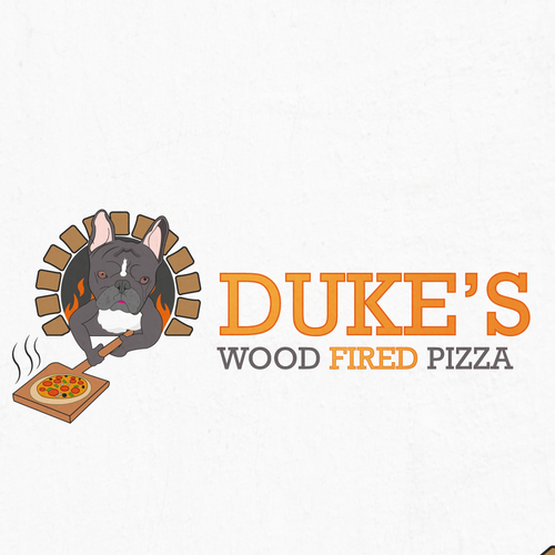 Delicious logo with the title 'A Dog holding Pizza'