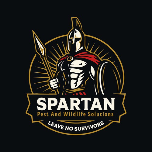 Spartan helmet logo with the title 'Spartanischer Krieger-Emblem für Schädlings- & Wildtierbekämpfung'