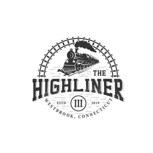 Railway design with the title 'Design a vintage train logo for a bar on the shore, The Highliner III'