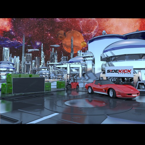 Interior design illustration with the title 'Exterior Sci-fi design'