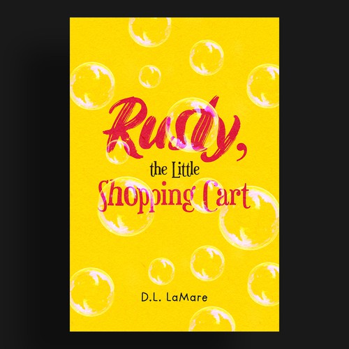 Yellow book cover with the title 'Rusty, the Little Shopping Cart'