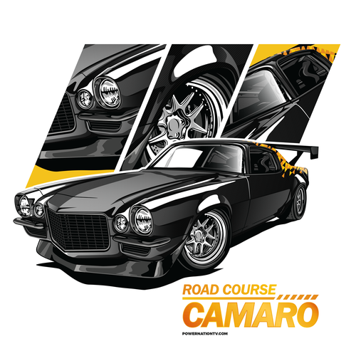 Rally design with the title '1972 Chevrolet Camaro Road Course T-Shirt Illustration'