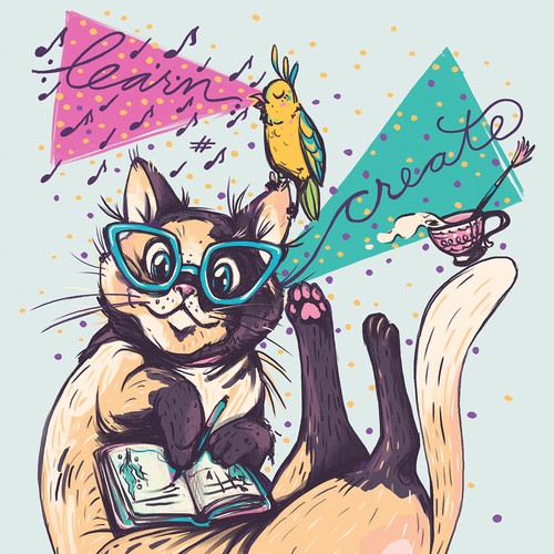 Animal artwork with the title 'Learn, create, inspire'