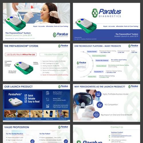 Green and blue design with the title 'Product Launch Marketing Presentation'