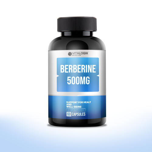 Blue label with the title 'Label design for supplement bottle'