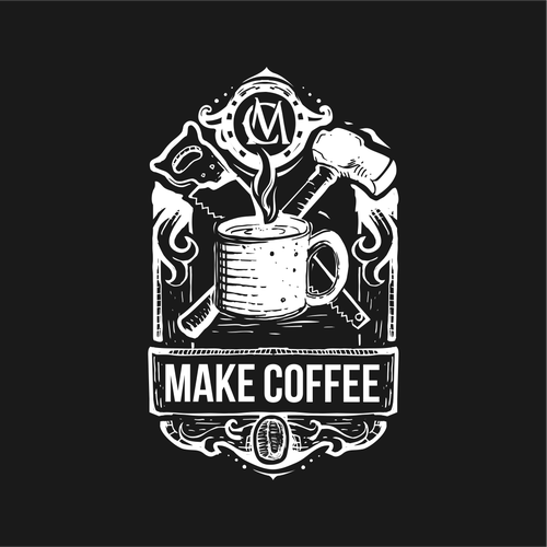 Traditional logo with the title 'hand drawing logo for Make Coffee'
