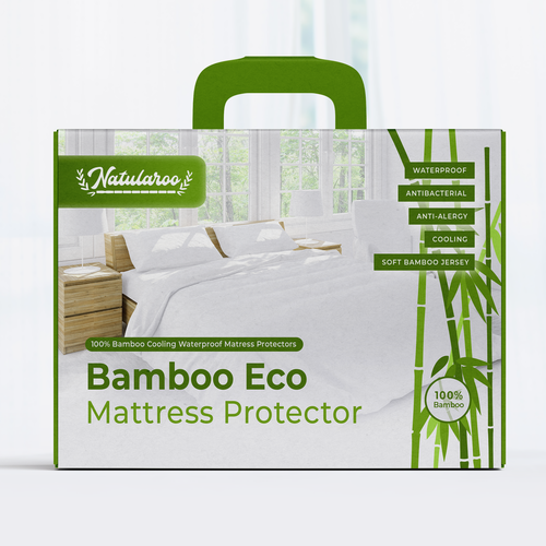 Bamboo packaging with the title 'Packaging Design for Natularoo - Bamboo Eco Mattress Protector'