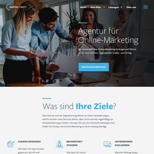 Interactive design with the title 'Digital Thirst Homepage Design Concept'