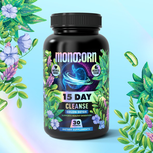 Holographic design with the title 'Holograpgic label for a detox supplement'