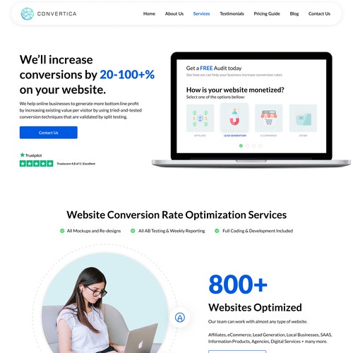 Conversion design with the title 'Homepage for Conversion Website'
