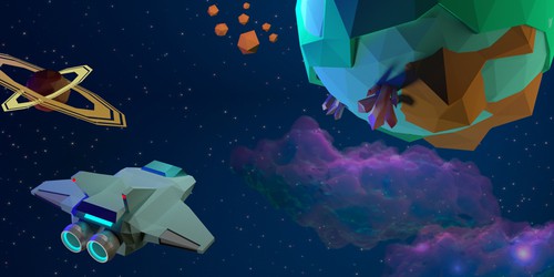 Low poly artwork with the title 'Low poly space scene'