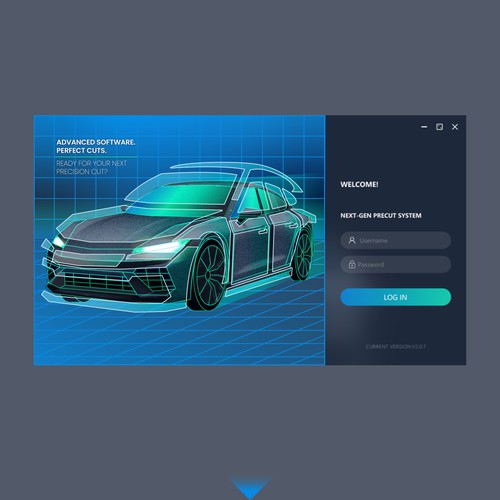 Car illustration with the title 'Login Screen illustrations for Aeoncut PPF & Window Tint Software'