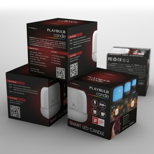 Package label with the title 'Mipow Playbulb product family package design'