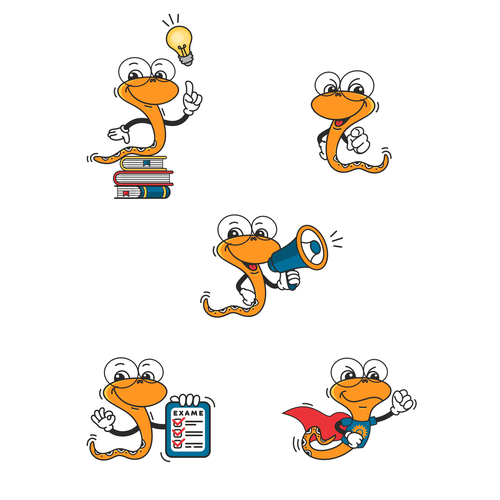 Snake design with the title 'Extra poses for snake mascot'