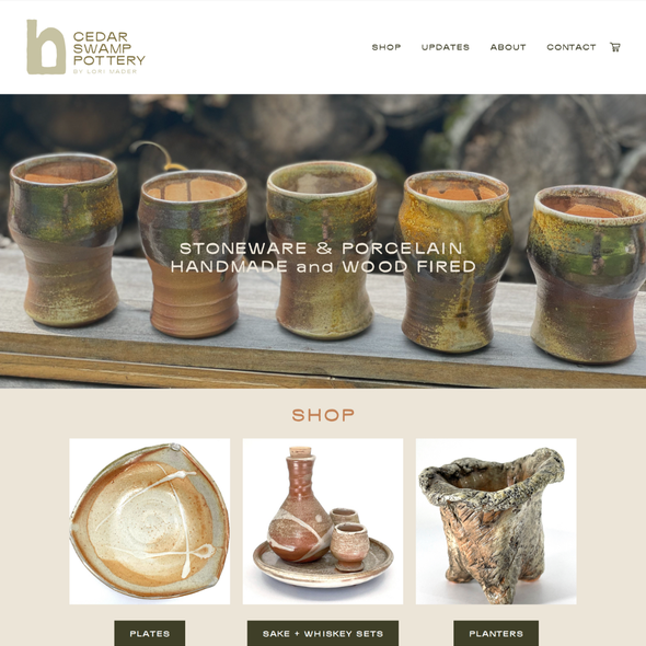 CSS design with the title 'Cedar Swamp Pottery - Startup E-Commerce Website'