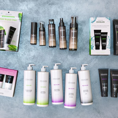 3D rendering design with the title 'Product renderings of a cosmetic line'