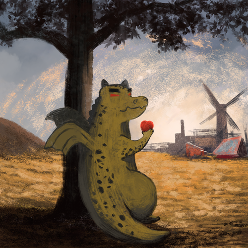 Dragon artwork with the title 'Mischievous Dragon'