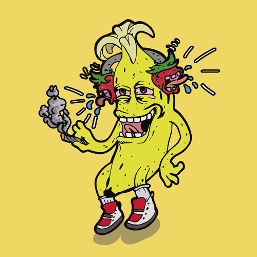 Fruit artwork with the title 'Strawberry Banana'