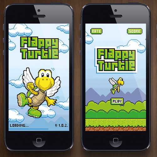 Pixel art design with the title 'Retro and pixel style artwork for iOS game'