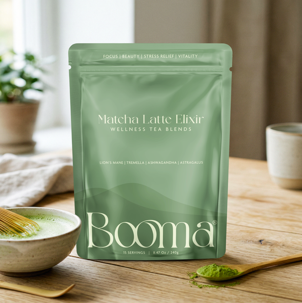 Matcha packaging with the title 'Premium Wellness Branding & Packaging Design'