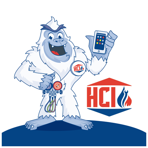 Character illustration with the title 'HCI YETI CHARACTER DESIGN'