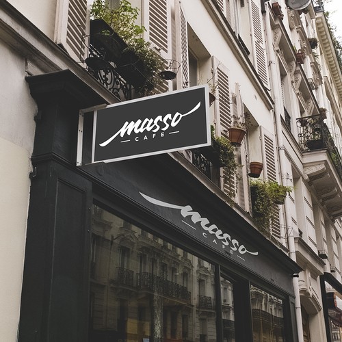 White logo with the title 'Masso Cafe'