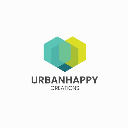Geometric logo with the title 'URBANHAPPY CREATIONS'