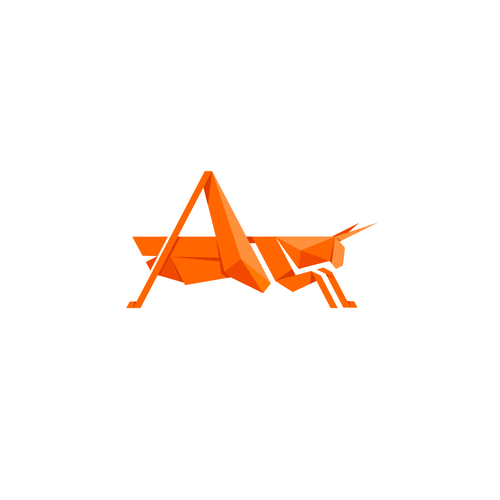 Low poly logo with the title 'Origami Grasshopper for The Orange Grasshopper'